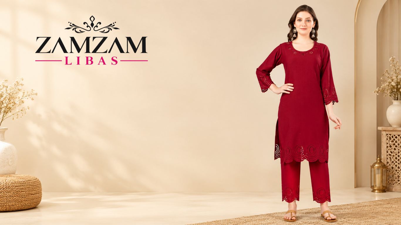 Red kurta set from Zam Zam Libas