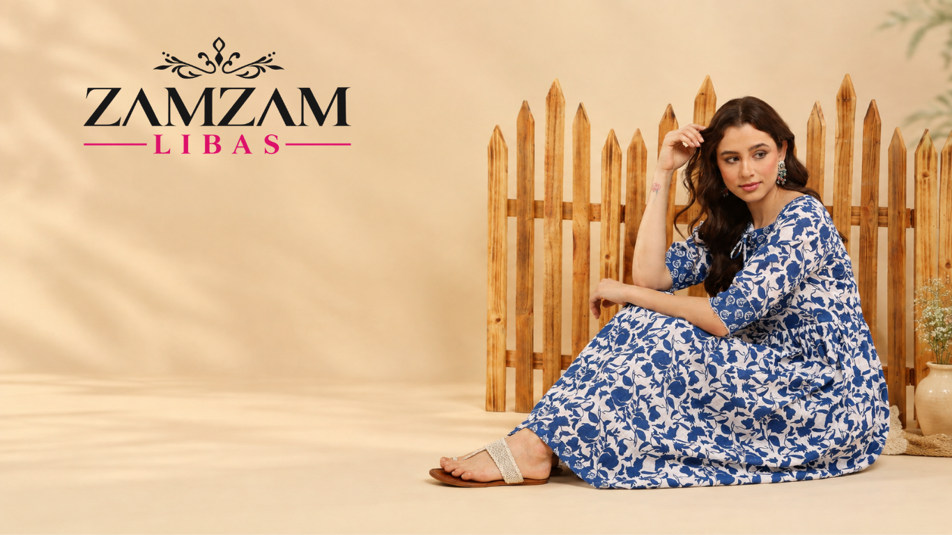 Blue floral dress from Zam Zam Libas